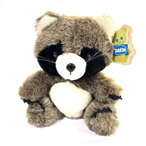 Vintage Dakin Racoon Plush Stuffed Toy 1980 9" Gray/Black/White Tags Rocky